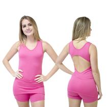 Macaquinho Saia Tapa Bumbum Fitness Suplex Feminino