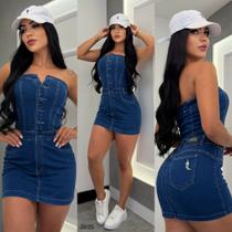 Macaquinho Salopete Saia Jeans Sem Alça com Lycra Pimenta Original