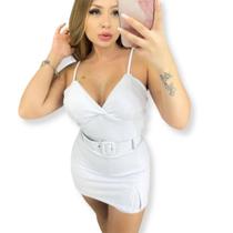 Macaquinho Short Saia com Cinto Feminino Tecido Ponto Grego Macaquinho Short Saia com Cinto Feminino Tecido Ponto Grego