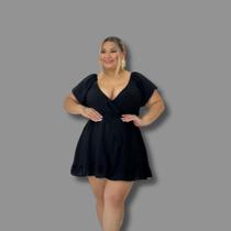 Macaquinho Short Saia Plus Size Transpassado com Faixa 0601 Macaquinho Short Saia Plus Size Transpassado com Faixa 0601