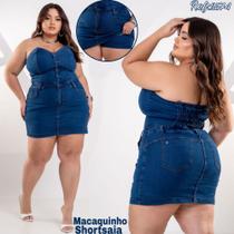 Macaquinho shortsaia jeans PLUS SIZE sem alça com Lycra Ref:2574