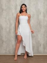 Macaquinho Vestido Com Short Sttefanie Em Tecido Premium Feminino Fenda Bojo Sexy Luxuoso Moda Confortável Elegante Alças Reguláveis P M G Top