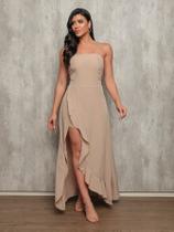 Macaquinho Vestido Com Short Sttefanie Em Tecido Premium Feminino Fenda Bojo Sexy Luxuoso Moda Confortável Elegante Alças Reguláveis P M G Top