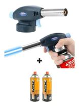 Maçarico Portátil Para Campgás C/ Regulagem + 2 Refil Ntk