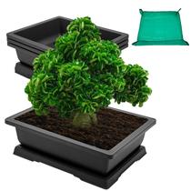 Macetas de Entrenamiento para Bonsái GROWNEER 14 cm Paquete de 3 con Bandejas y Tapete