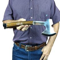 Machadinha machado 38cm prata artesanal lâmina inox cabo madeira rustico + bainha couro para caça pesca mata floresta