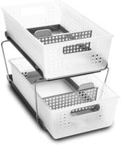 madesmart 2-Tier Organizer com Divisores Slide-Out Baskets com alças, economia de espaço, armazenamento multiuso &amp BPA-free, grande, geada