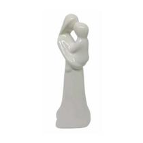 Mãe e Filho Decorativo em Porcelana 17cm Branco