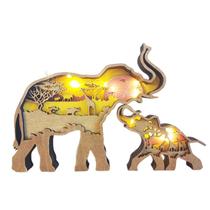 Mãe elefante e bebê madeira esculpindo estatueta com led light ornamentos decoração casa decoração mesa de natal presente de dia das mães