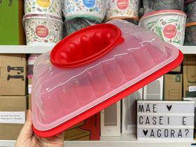 Mágica Retangular Grande Transparente e Vermelha 2,5 Litros - Tupperware