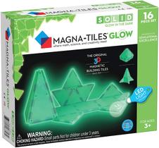 Magna-Tiles brilham no conjunto escuro, os azulejos de construção magnética original para brincadeiras criativas abertas, brinquedos educativos para crianças de 3 anos + (16 peças + luz LED incluída)