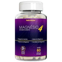 Magnésio 4 em 1 65mg Quelato Malato Taurato Ascorbato 60 Cápsulas Blend 500mg Concentrado Puro Plus