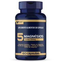Magnésio 5 Fontes Quelato, Malato, Taurato, Citrato, Óxido, 60 Cápsulas 500mg Muwiz Magnésio 5 Fontes Quelato, Malato, Taurato, Citrato, Óxido, 60 Cápsulas 500mg Muwiz