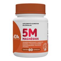 Magnésio 5M Puro Quelato Malato Taurato Bisglicitano Óxido Suplemento Alimentar 60 Cápsulas Natural