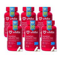 Magnésio Dimalato Quelato, Magnésio Taurato e Magnésio Bisglicinato com Vitamina B6 350mg - 6 potes com 60 cápsulas cada, Vhita
