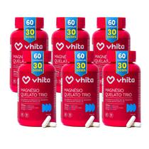 Magnésio Dimalato Quelato, Magnésio Taurato e Magnésio Bisglicinato com Vitamina B6 350mg - 6 potes com 60 cápsulas cada, Vhita