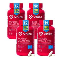 Magnésio Dimalato Quelato, Taurato e Bisglicinato 3 em 1 com Vitamina B6 350mg Vhita, 4 potes com 60 cápsulas