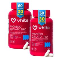 Magnésio Dimalato Quelato, Taurato e Bisglicinato 3 em 1 com Vitamina B6 350mg Vhita, 60 cápsulas - 2 potes