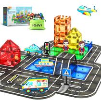 Magnetic Tiles City Road Set IGIVI com carro magnético para crianças a partir de 3 anos