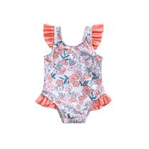 Maiô Aimaopao Ruffle One-Piece Pink Flowers 6-12M