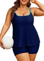Maiô Aleumdr Plus Size Tankini com shorts para mulheres azul marinho Maiô Aleumdr Plus Size Tankini com shorts para mulheres azul marinho
