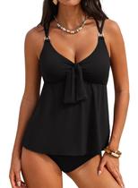 Maiô Aleumdr Tankini de Duas Peças com Controle de Barriga Preto