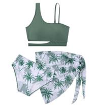 Maiô ALISISISER Girls, tamanho 13-14, estampa tropical, 3 peças