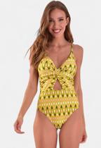 Maiô Areia Branca Baly Transpassado Zig Zag Verde