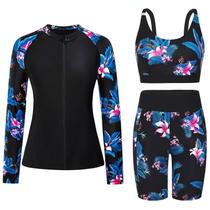 Maiô Arolina de manga comprida Rash Guard, 3 peças para mulheres Maiô Arolina de manga comprida Rash Guard, 3 peças para mulheres