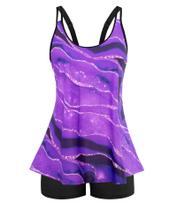 Maiô Arolina Plus Size Tankini, 2 peças, roxo, Ripples, 18 W