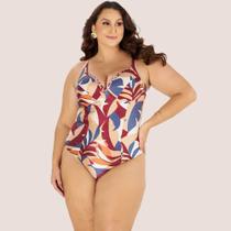 Maiô Banho de Mar Estampado com Bojo Zero Barriga Plus Size