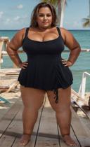 Maio Batinha Vestidinho Big Plus Size Bojo Removivel Do TAM 46 ao 64 Cor:PretoTamanho:46/48