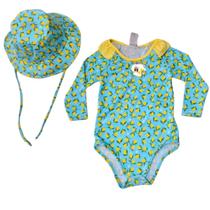 Maiô Bebê Manga Longa Proteção UV 50 Com Chapéu Limão Maiô Bebê Manga Longa Proteção UV 50 Com Chapéu Limão