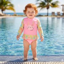 Maiô Bebê Menina Infantil Manga Longa Proteção Solar Verão Maiô Bebê Menina Infantil Manga Longa Proteção Solar Verão