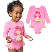 Maiô Bebê Menina Kukiê Malha Proteção UV50+ Sereia Rosa Neon