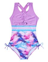 Maiô BFUSTYLE Purple Marble para meninas de 10 a 11 anos Maiô BFUSTYLE Purple Marble para meninas de 10 a 11 anos