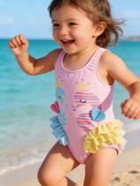 Maiô Biquíni Infantil Cavalo Marinho Unicórnio Babado Rosa F Maiô Biquíni Infantil Cavalo Marinho Unicórnio Babado Rosa F