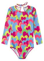 Maiô Biquíni Infantil Menina Pink Com Mangas e Amarração nas Costas Corações Coloridos Maiô Biquíni Infantil Menina Pink Com Mangas e Amarração nas Costas Corações Coloridos