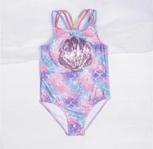 Maiô Biquíni Sereia Ariel Brilho Infantil Escama Lilás Paetê Maiô Biquíni Sereia Ariel Brilho Infantil Escama Lilás Paetê