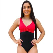 Maiô Boddy Transpassado Chapa barriga Bicolor Bojo Removível Comportado Cavado Feminino Hidroginástica Natação Usar Com Calça - SIGMA