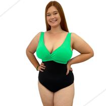 Maiô, Body Feminino Plus Bicolor Chapa Barriga Com Bojo Neon