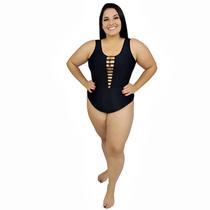 Maiô Body Plus Size Detalhe em Tiras Preto Maiô Body Plus Size Detalhe em Tiras Preto