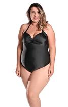 Maiô Body Plus Size Frente Única com Bojo e Alças Finas Preto Maiô Body Plus Size Frente Única com Bojo e Alças Finas Preto