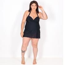 Maiô Body Plus Size Frente Única com Bojo e Saída de Praia Embutida Preto Maiô Body Plus Size Frente Única com Bojo e Saída de Praia Embutida Preto