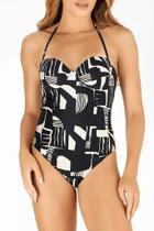 Maiô Bustiê com Bojo Anatômico Drapeado Lateral Estampado Zero Barriga - Banho de Mar