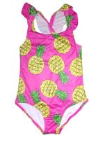 Maiô com babadinho infantil menina rosa com abacaxi costas cruzada - FKN Beach Wear