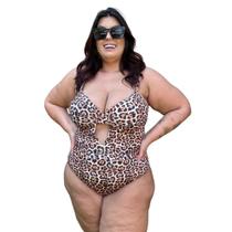 Maiô Com Bojo Animla Print Plus Size Retrô Onça Maiô Com Bojo Animla Print Plus Size Retrô Onça