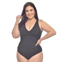 Maio Conforto Praia Piscina Natação Liso Preto Plus Size do 46 ao 58 Cor:Preto