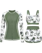 Maiô Daci 3 Peças Rash Guard com Estampa de Palmeira G