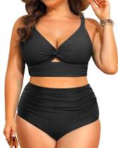 Maiô de duas peças Daci 2025 preto de cintura alta plus size